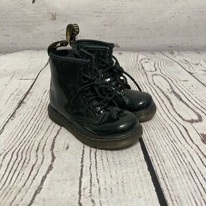 Dr martens 1460 Boots Kids Size 8 Unisex Patent‎ Leather Black Lace Up